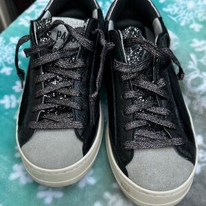 P448 Women's Black and Gray Glitter Low-Top Sneakers